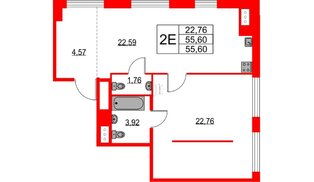 Квартира в ЖК TALENTO, 1 комнатная, 55.6 м², 10 этаж