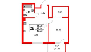 Квартира в ЖК TALENTO, 1 комнатная, 49.33 м², 3 этаж