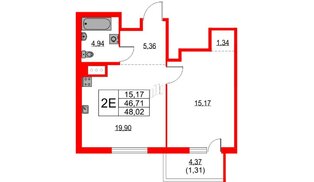 Квартира в ЖК TALENTO, 1 комнатная, 48.02 м², 9 этаж