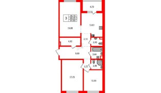 Квартира в ЖК «ЛесART», 3 комнатная, 91.6 м², 6 этаж