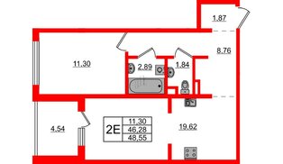 Квартира в ЖК «ЛесАрт», 1 комнатная, 48.55 м², 8 этаж