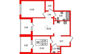 Квартира в ЖК «ЛесАрт», 2 комнатная, 66.79 м², 8 этаж