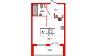 Квартира в ЖК «ЛесАрт», студия, 31.11 м², 7 этаж