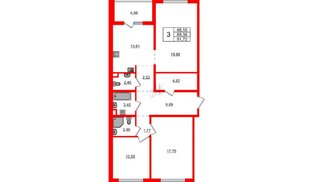 Квартира в ЖК «ЛесART», 3 комнатная, 91.72 м², 12 этаж