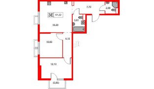 Квартира в ЖК Янинский Лес, 2 комнатная, 61.22 м², 15 этаж