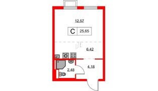 Квартира в ЖК Янинский Лес, студия, 25.65 м², 7 этаж