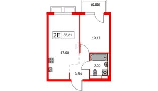 Квартира в ЖК Янинский Лес, 1 комнатная, 35.21 м², 5 этаж