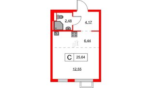 Квартира в ЖК Янинский Лес, студия, 25.64 м², 2 этаж