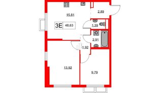Квартира в ЖК Янинский Лес, 2 комнатная, 48.63 м², 5 этаж