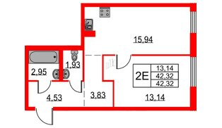 Квартира в ЖК Невская долина, 1 комнатная, 42.32 м², 6 этаж