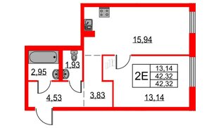 Квартира в ЖК «Невская долина», 1 комнатная, 42.32 м², 16 этаж