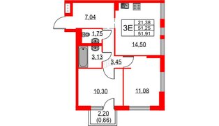 Квартира в ЖК Невская долина, 2 комнатная, 51.91 м², 12 этаж