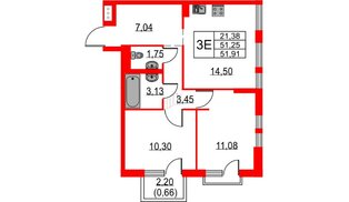 Квартира в ЖК Невская долина, 2 комнатная, 51.91 м², 13 этаж