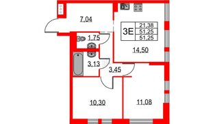 Квартира в ЖК Невская долина, 2 комнатная, 51.25 м², 15 этаж