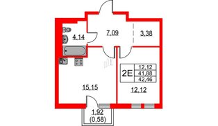 Квартира в ЖК «Невская долина», 1 комнатная, 42.46 м², 12 этаж