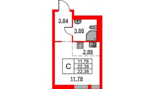 Квартира в ЖК Невская долина, студия, 22.38 м², 3 этаж
