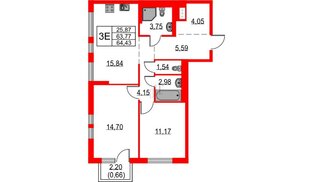 Квартира в ЖК «Невская долина», 2 комнатная, 64.43 м², 6 этаж