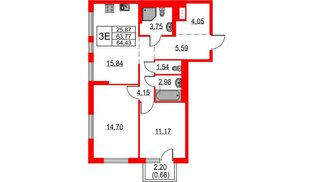 Квартира в ЖК «Невская долина», 2 комнатная, 64.43 м², 12 этаж