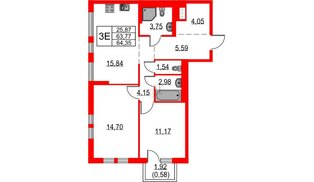 Квартира в ЖК «Невская долина», 2 комнатная, 64.35 м², 14 этаж
