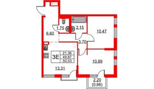 Квартира в ЖК «Невская долина», 2 комнатная, 50.53 м², 7 этаж