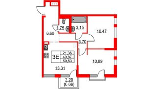 Квартира в ЖК «Невская долина», 2 комнатная, 50.53 м², 9 этаж