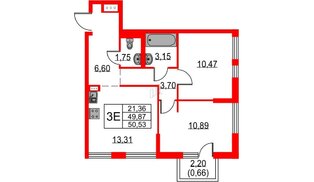 Квартира в ЖК Невская долина, 2 комнатная, 50.53 м², 10 этаж