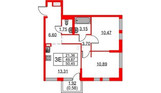 Квартира в ЖК Невская долина, 2 комнатная, 50.45 м², 14 этаж