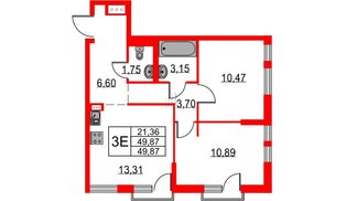 Квартира в ЖК Невская долина, 2 комнатная, 49.87 м², 17 этаж
