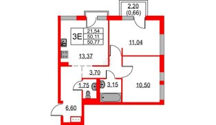 Квартира в ЖК Невская долина, 2 комнатная, 50.77 м², 7 этаж