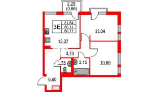 Квартира в ЖК Невская долина, 2 комнатная, 50.77 м², 13 этаж