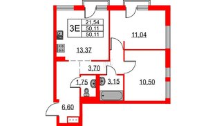 Квартира в ЖК Невская долина, 2 комнатная, 50.11 м², 16 этаж