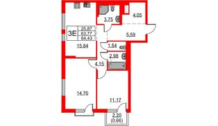 Квартира в ЖК «Невская долина», 2 комнатная, 64.43 м², 9 этаж