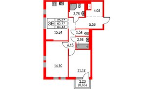 Квартира в ЖК Невская долина, 2 комнатная, 64.43 м², 12 этаж