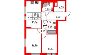 Квартира в ЖК Невская долина, 2 комнатная, 63.77 м², 18 этаж