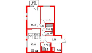 Квартира в ЖК Невская долина, 2 комнатная, 64.43 м², 2 этаж