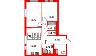 Квартира в ЖК Невская долина, 2 комнатная, 63.77 м², 18 этаж