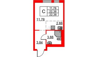 Квартира в ЖК Невская долина, студия, 22.38 м², 9 этаж