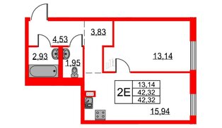 Квартира в ЖК «Невская долина», 1 комнатная, 42.32 м², 9 этаж