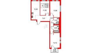 Квартира в ЖК Невская долина, 3 комнатная, 72.46 м², 8 этаж