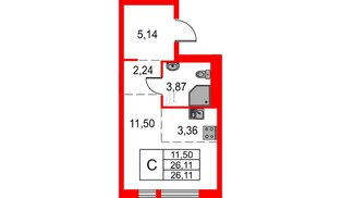 Квартира в ЖК Невская долина, студия, 26.11 м², 9 этаж
