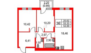 Квартира в ЖК Невская долина, 2 комнатная, 53.99 м², 15 этаж