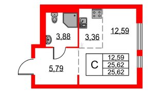 Квартира в ЖК Невская долина, студия, 25.62 м², 7 этаж