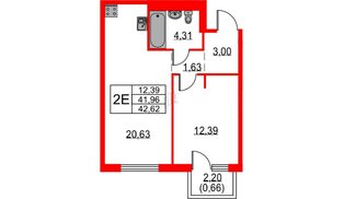 Квартира в ЖК Невская долина, 1 комнатная, 42.62 м², 5 этаж
