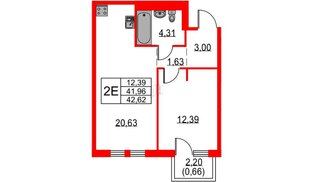 Квартира в ЖК Невская долина, 1 комнатная, 42.62 м², 8 этаж