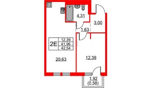 Квартира в ЖК Невская долина, 1 комнатная, 42.54 м², 10 этаж