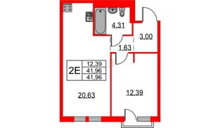 Квартира в ЖК Невская долина, 1 комнатная, 41.96 м², 12 этаж