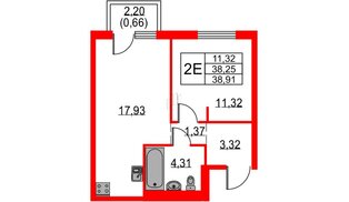 Квартира в ЖК Невская долина, 1 комнатная, 38.91 м², 2 этаж