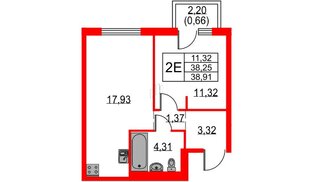 Квартира в ЖК Невская долина, 1 комнатная, 38.91 м², 5 этаж