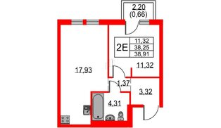 Квартира в ЖК Невская долина, 1 комнатная, 38.91 м², 8 этаж
