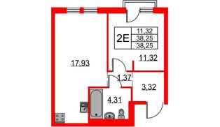 Квартира в ЖК Невская долина, 1 комнатная, 38.25 м², 12 этаж
